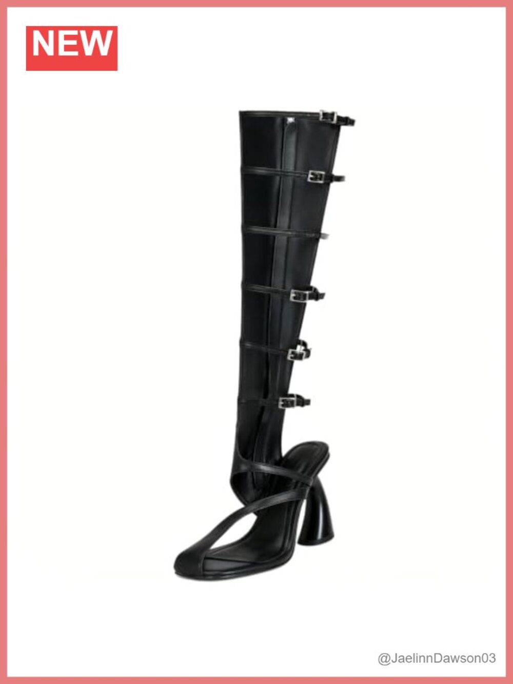 Knee-High Gladiator Sandals Heels Square Toe Buckled Straps Chunky Heel Faux